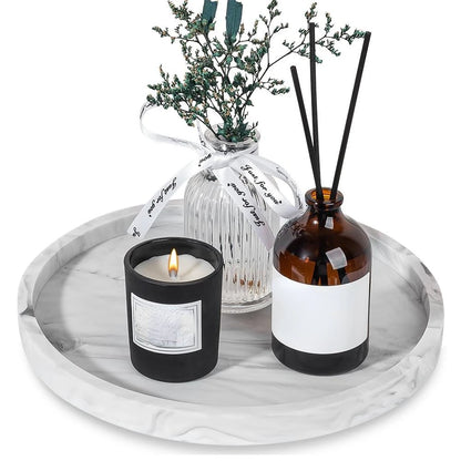 Round Vanity Tray, Decorative Marble Pattern Bathroom Organizer