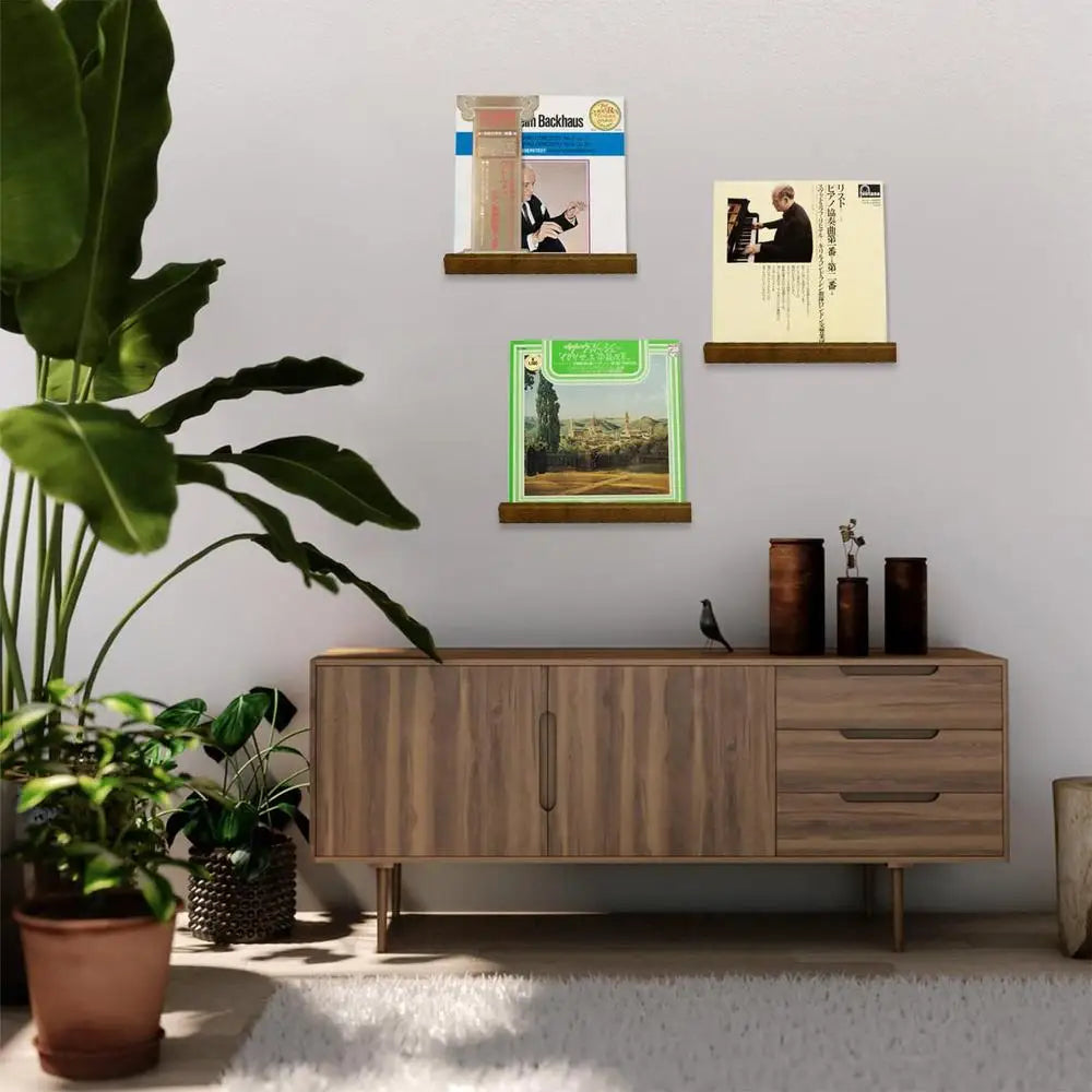 Vinyl Record Wall Holder, Solid Wood Now Playing Display Shelf