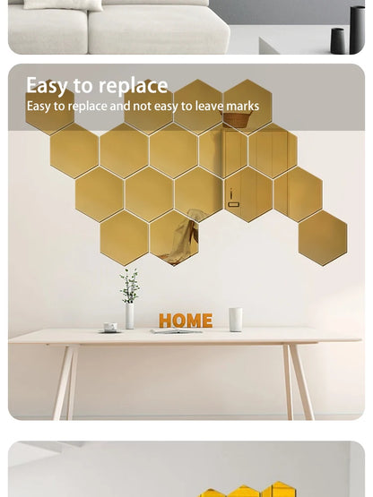 Hexagon Acrylic Mirror Wall Decals, 12 Pieces
