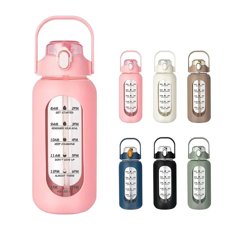 1L Glass Water Bottle with Straw and Sleeve