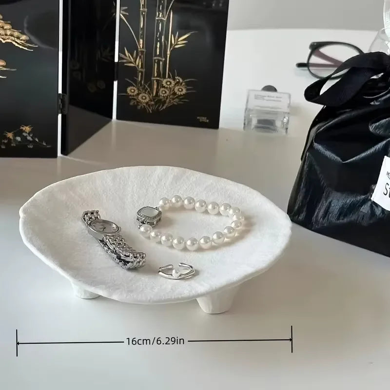 Ceramic Jewelry Tray, Oval Three-Legged Trinket Dish