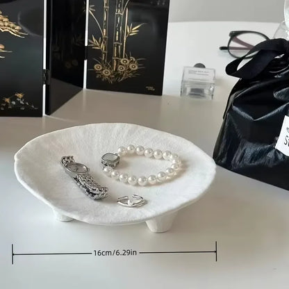 Ceramic Jewelry Tray, Oval Three-Legged Trinket Dish