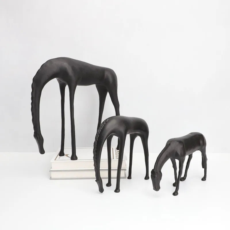 Black Cast Iron Abstract Horse and Deer Statue