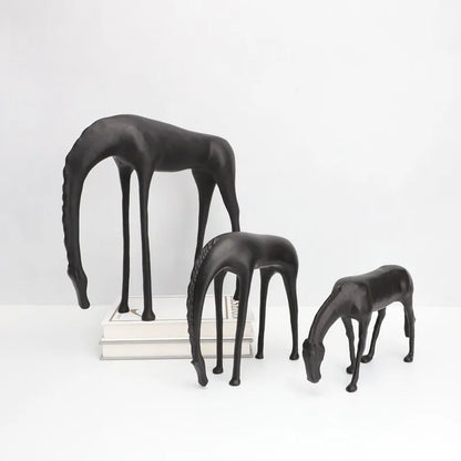 Black Cast Iron Abstract Horse and Deer Statue