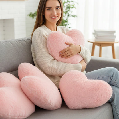 Pink Heart Throw Pillow, Soft Plush Cushion, 30 x 40 cm