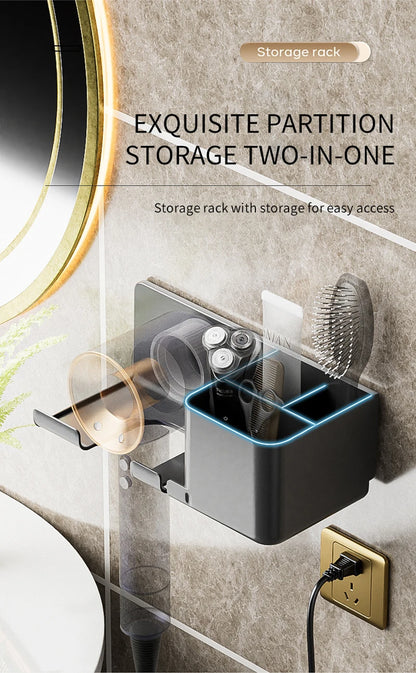 Hair Dryer Holder, Wall Mounted Bathroom Styling Tool Rack
