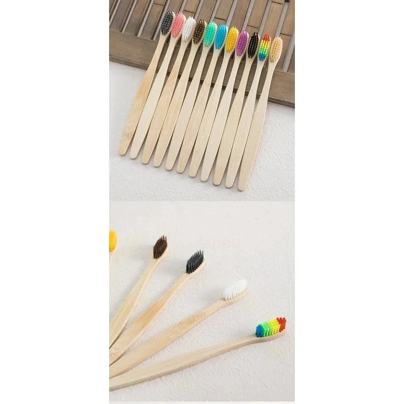 Natural Bamboo Toothbrush Set, 10 Pack