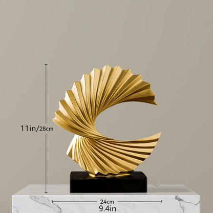 Gold Ocean Wave Sculpture, Art Deco Abstract Resin Tabletop Statue