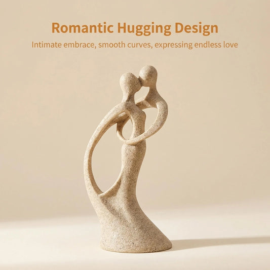Kissing Couple Statue, Sandstone-Look Art Deco Sculpture Decor