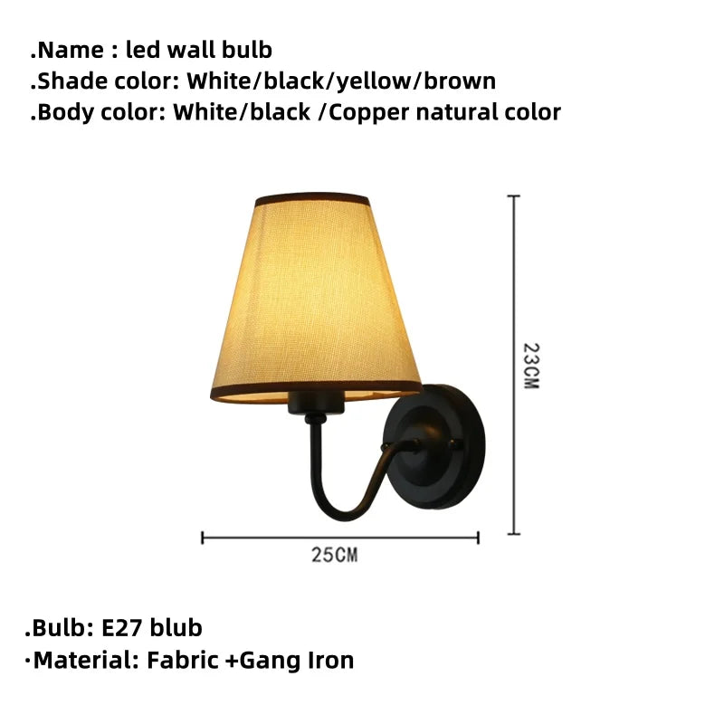 Nordic Fabric Wall Lamp, Iron Bedside Sconce with Cloth Shade, E27