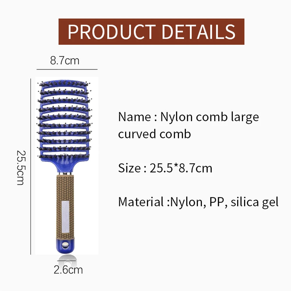 Detangling Hair Brush, Curved Vented Boar and Nylon Bristle