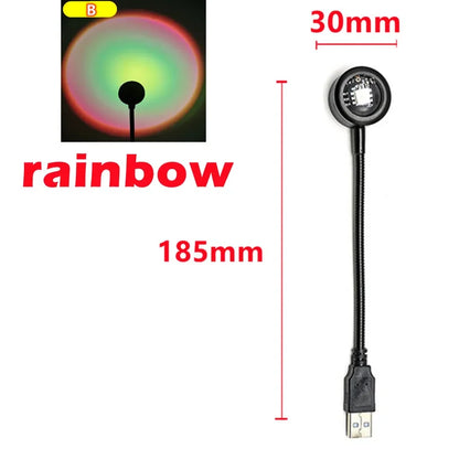 Rainbow Sunset Lamp Projector, USB LED Mood Light for Bedroom