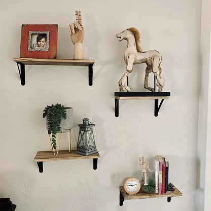 Wooden Floating Wall Shelf with Metal Frame