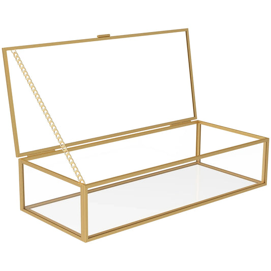 Gold Glass Jewelry Box with Mirrored Base