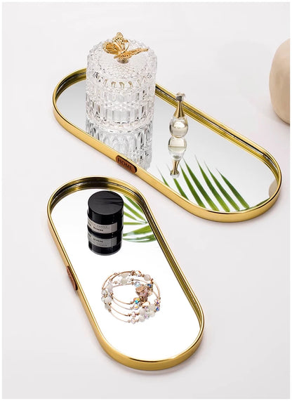 Gold Mirror Tray, Rectangular or Oval Glass Vanity Tray