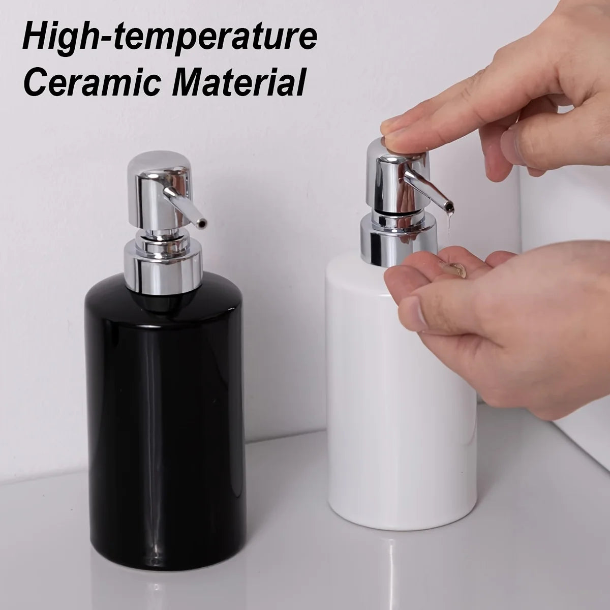 Ceramic Soap Dispenser, Glossy 10 oz Refillable Pump Bottle