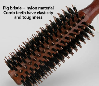 Boar Bristle Round Brush with Wooden Handle
