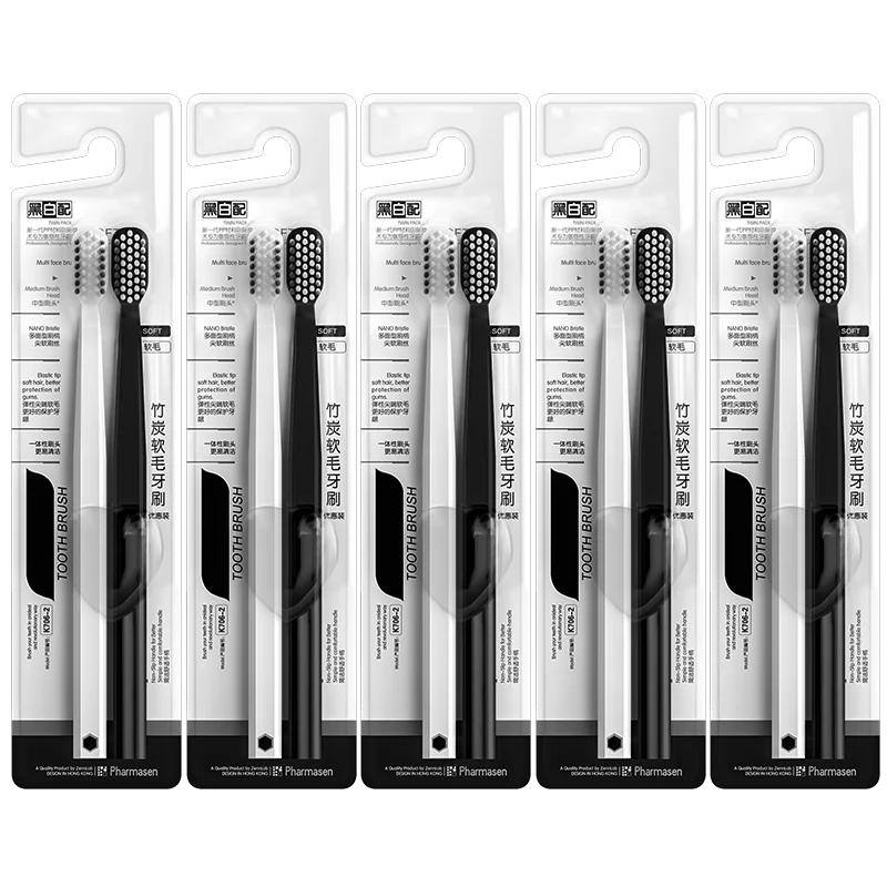 Bamboo Charcoal Soft Toothbrush Set, 10 Pack