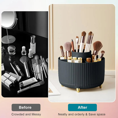 Rotating Makeup Brush Holder, 5 Slot Striped Vanity Organizer