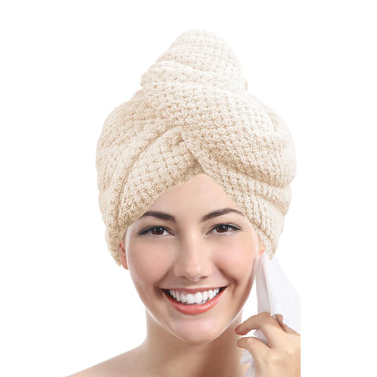 Hair Towel Wrap, Textured Quick Dry Button Hair Turban