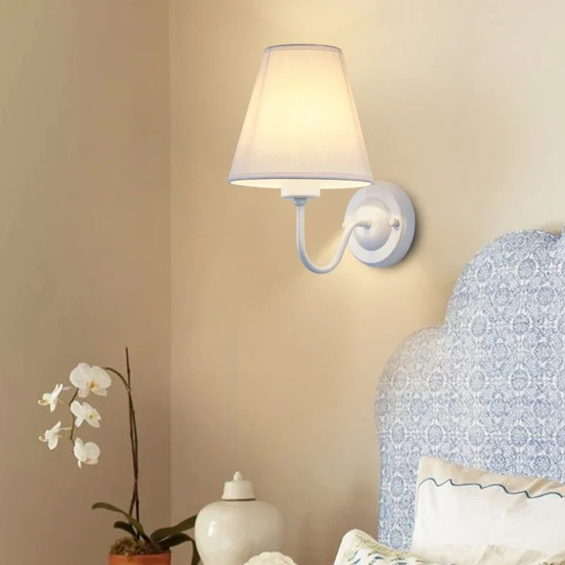 Nordic Fabric Wall Lamp, Iron Bedside Sconce with Cloth Shade, E27