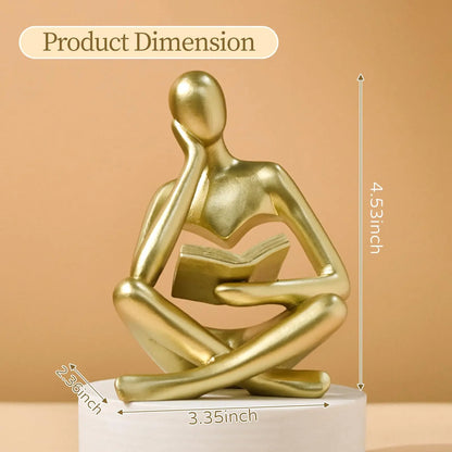 Reading Thinker Bookshelf Statue, Abstract Resin Book Lover Decor