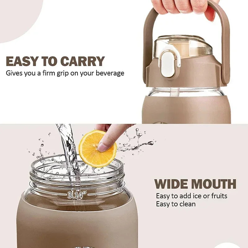 1L Glass Water Bottle with Straw and Sleeve