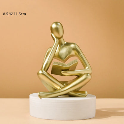 Abstract Thinker Bookshelf Sculpture, Modern Resin Reading Figure