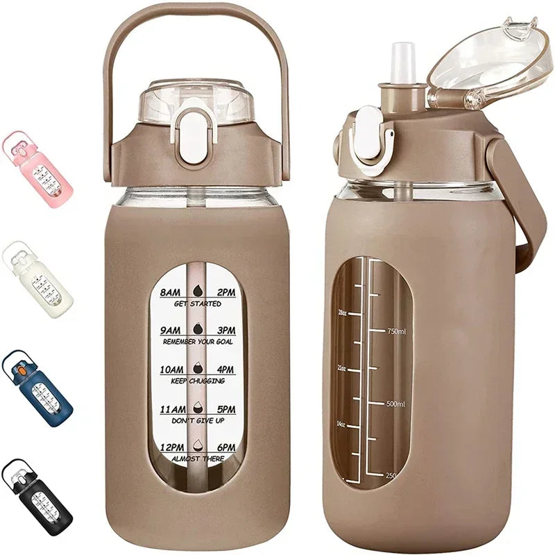 1L Glass Water Bottle with Straw and Sleeve