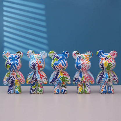 Fluid Bear Statue, Colorful Graffiti Resin Sculpture, 8 Inch