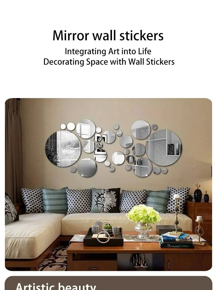 3D Acrylic Round Mirror Wall Stickers, 26 Pieces
