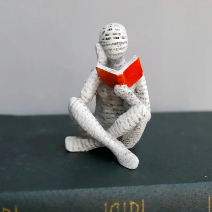 Reading Woman Resin Sculpture, Abstract Bookshelf Figurine Decor