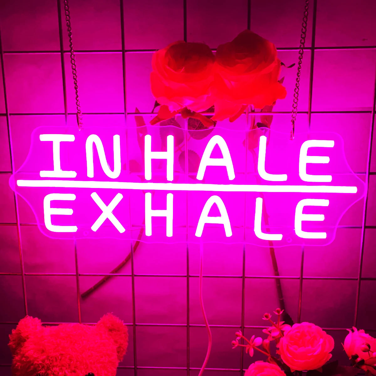 Inhale Exhale LED Neon Sign, USB Tabletop Light for Yoga Studio