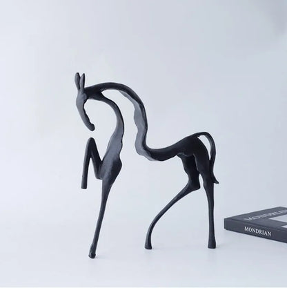 Black Cast Iron Abstract Horse and Deer Statue