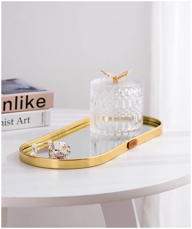 Gold Mirror Tray, Rectangular or Oval Glass Vanity Tray