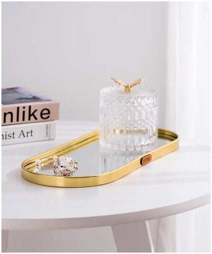 Gold Mirror Tray, Rectangular or Oval Glass Vanity Tray
