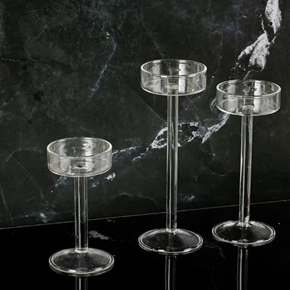 Crystal Glass Tall Candle Holder, Minimalist Candlestick, 3 Pack
