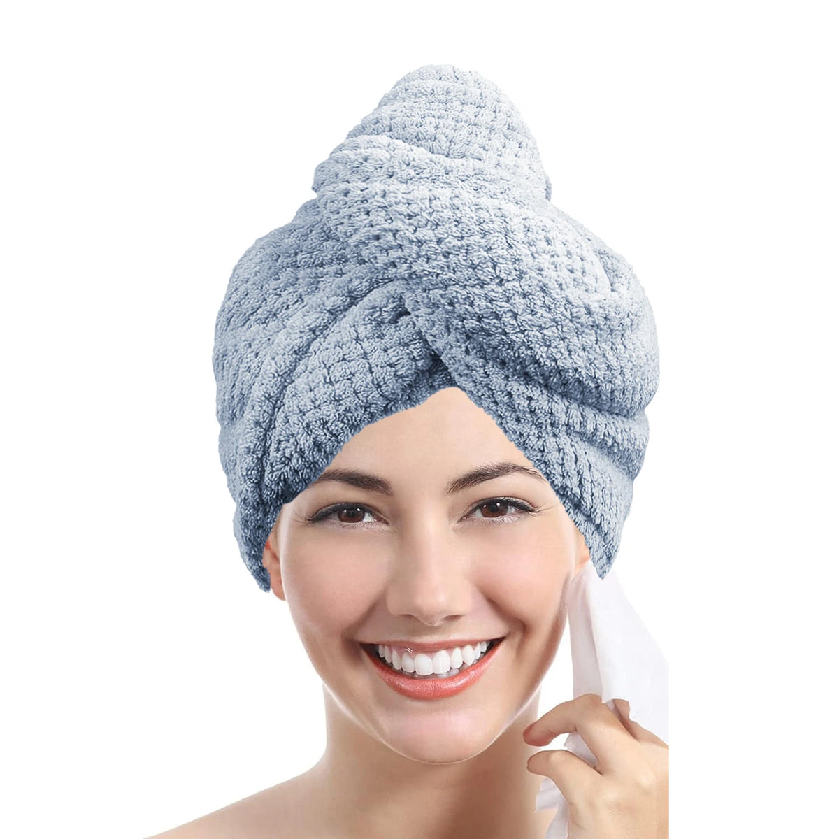 Hair Towel Wrap, Textured Quick Dry Button Hair Turban