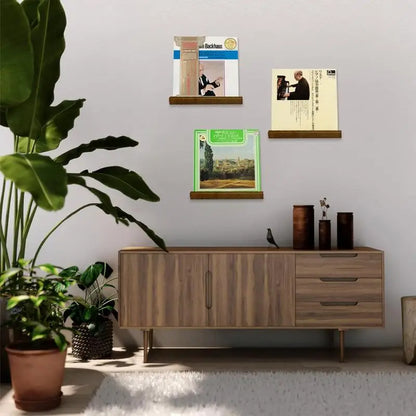 Vinyl Record Wall Holder, Solid Wood Now Playing Display Shelf