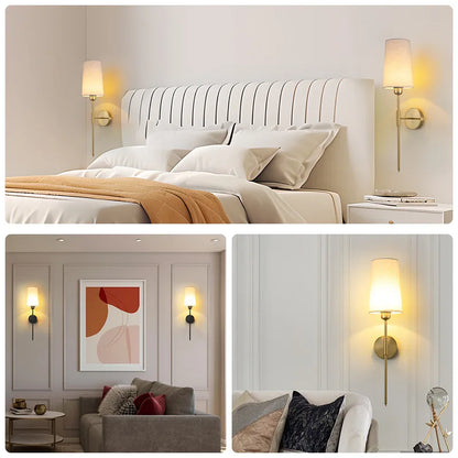 Retro Cloth Shade Wall Lamp, Black Iron Bedside Wall Sconce