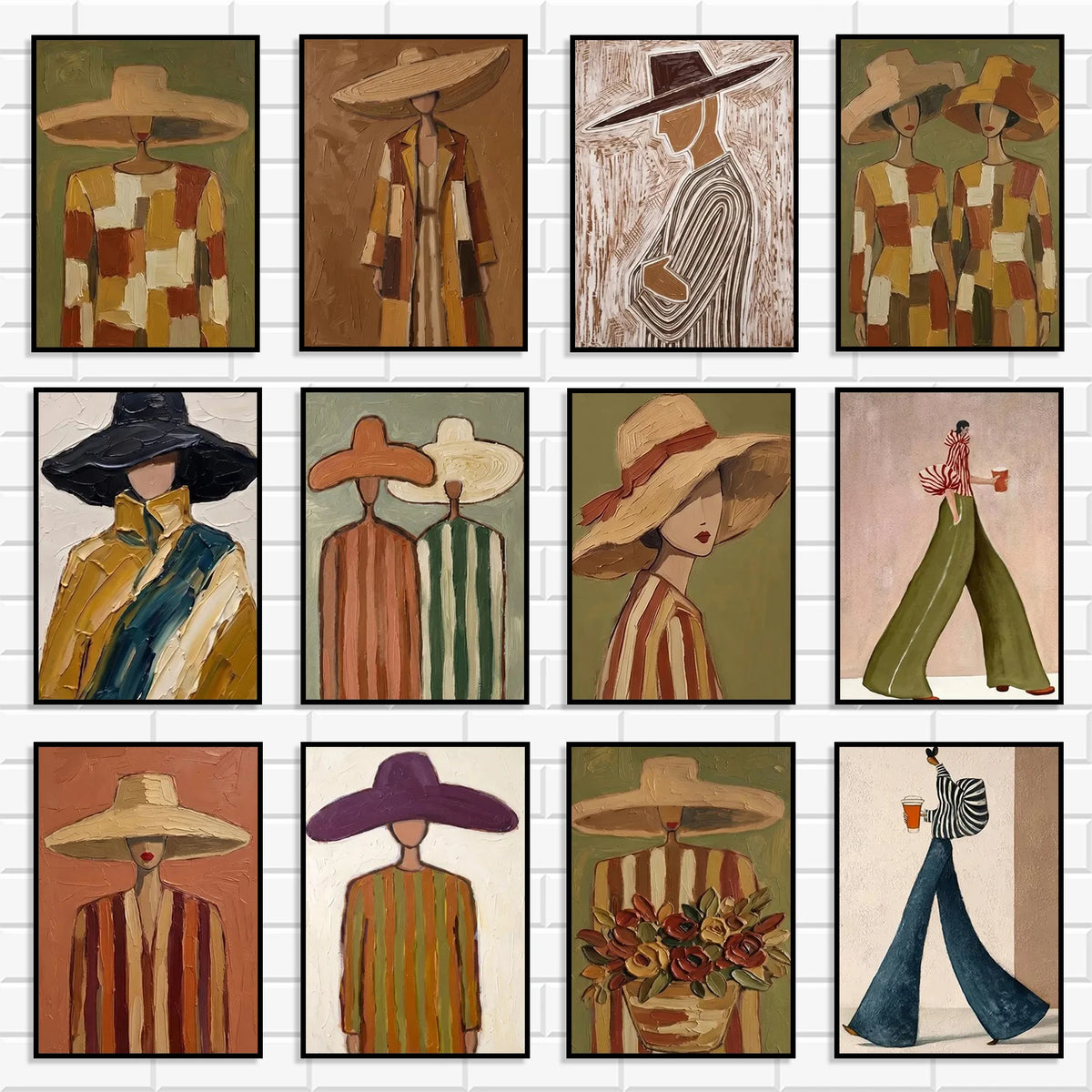 Woman in Wide Brim Hat Canvas Print, Neutral Boho Wall Art