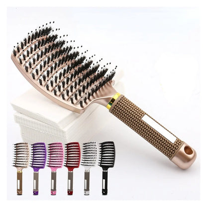 Detangling Hair Brush, Curved Vented Boar and Nylon Bristle