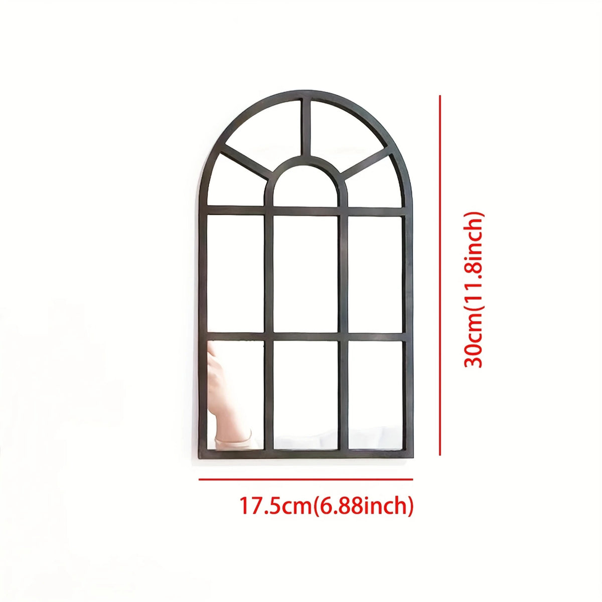 Arched Windowpane Wall Mirror, Wood Frame Minimalist Arch Mirror