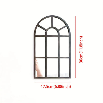 Arched Windowpane Wall Mirror, Wood Frame Minimalist Arch Mirror