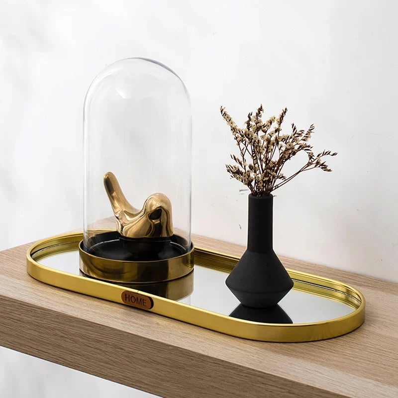 Gold Mirror Tray, Rectangular or Oval Glass Vanity Tray