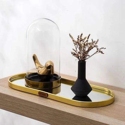 Gold Mirror Tray, Rectangular or Oval Glass Vanity Tray