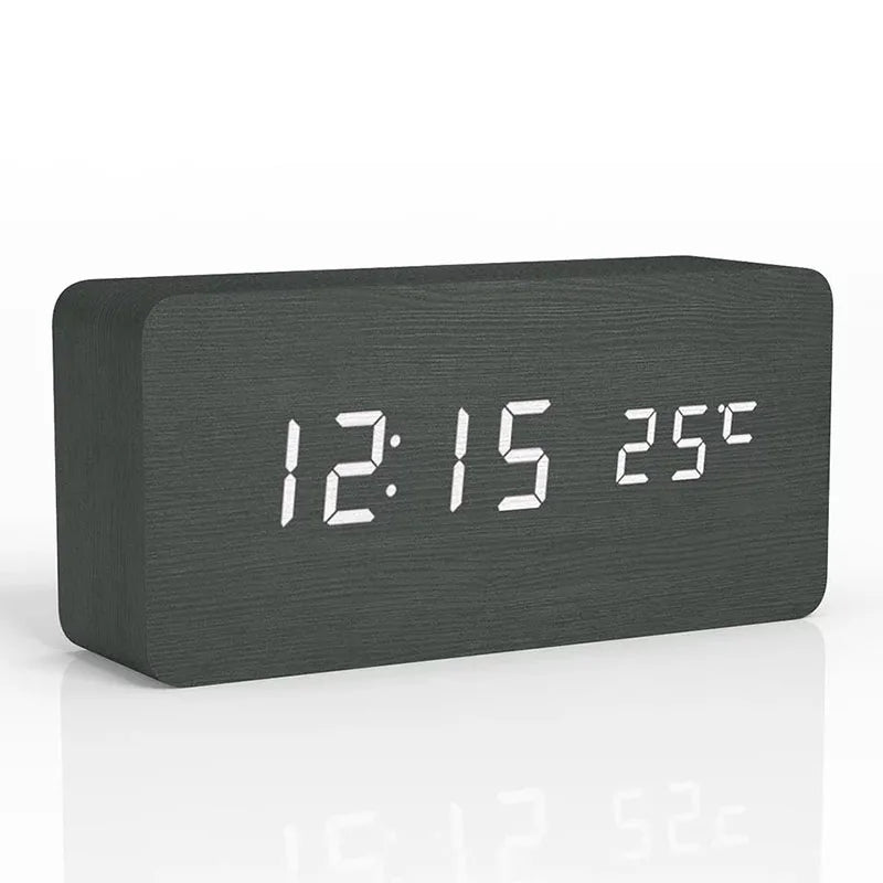 Wooden Digital Alarm Clock with Temperature