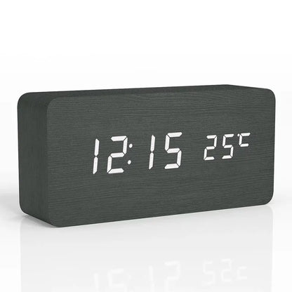 Wooden Digital Alarm Clock with Temperature