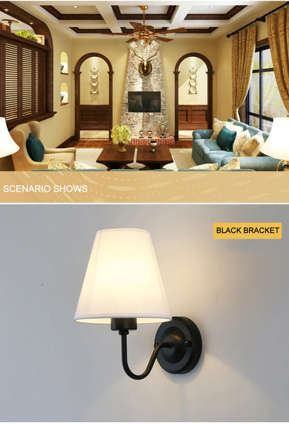 Nordic Fabric Wall Lamp, Iron Bedside Sconce with Cloth Shade, E27