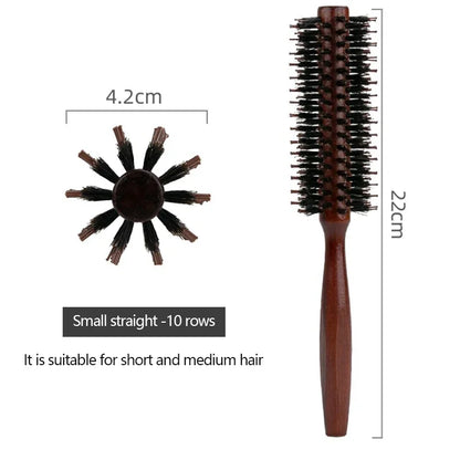 Boar Bristle Round Brush with Wooden Handle